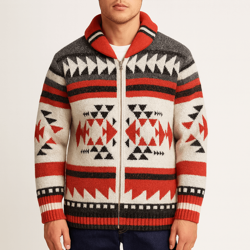 LUXEOUTFIT | Roter moderner Cardigan mit Reißverschlusskragen 0
