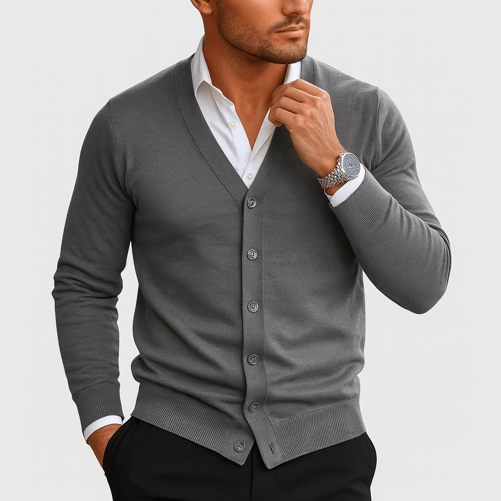 LUXEOUTFIT | Slim Fit Strickjacke mit V-Ausschnitt 1