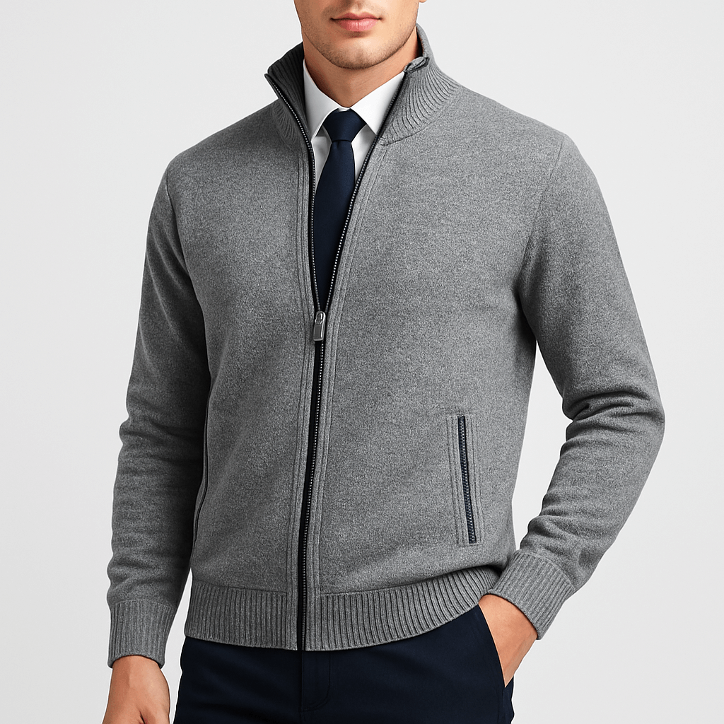 LUXEOUTFIT | Strickjacke mit Reißverschluss und Stehkragen 1
