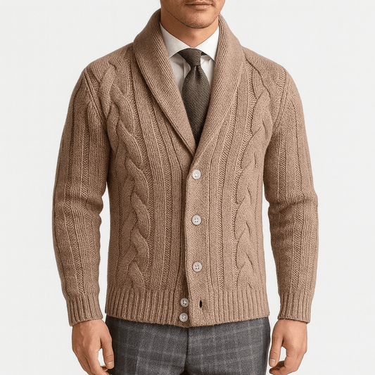 LUXEOUTFIT | Strickjacke mit Schalkragen und Zopfmuster 0