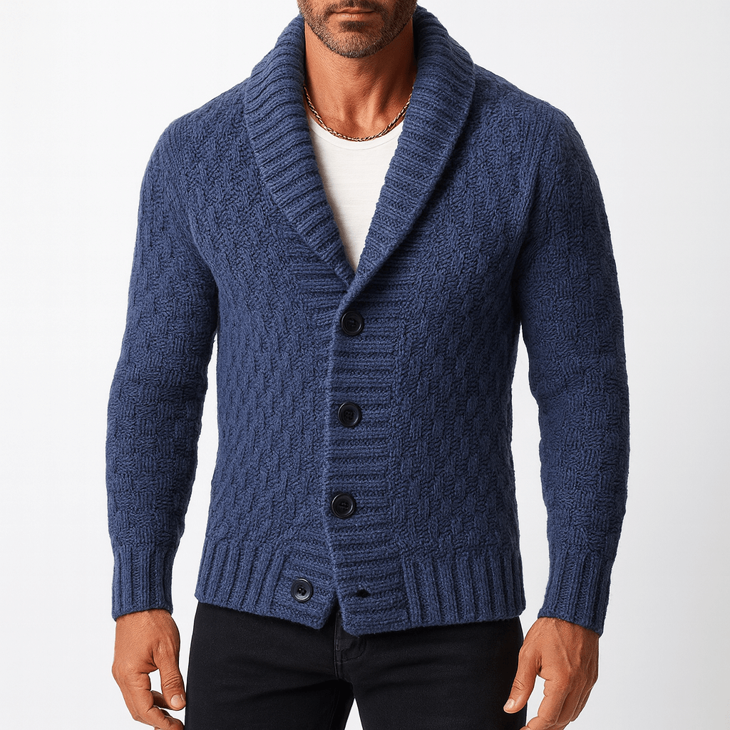 LUXEOUTFIT | Strickjacke mit Schalkragen und Zopfmuster 1