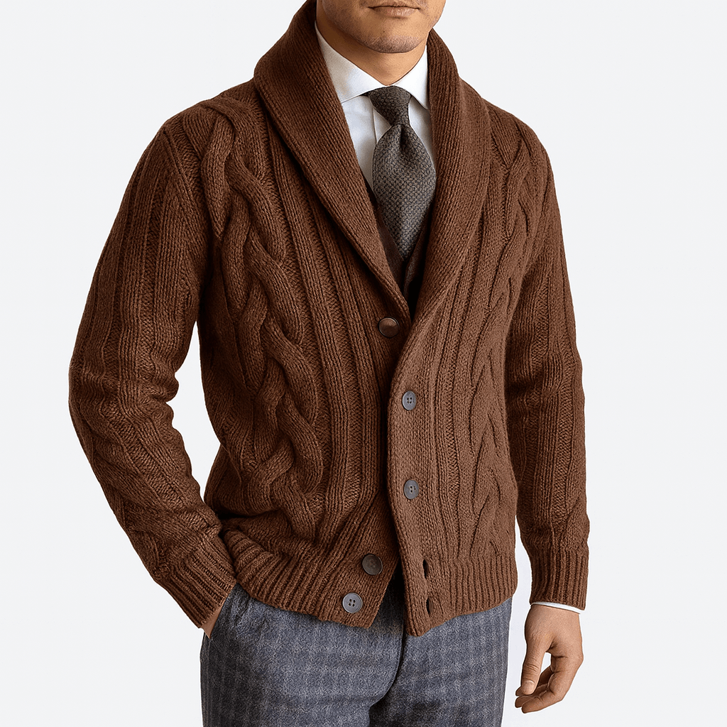 LUXEOUTFIT | Strickjacke mit Schalkragen und Zopfmuster 2