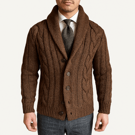 LUXEOUTFIT | Strickjacke mit Zopfmuster und Schalkragen 0
