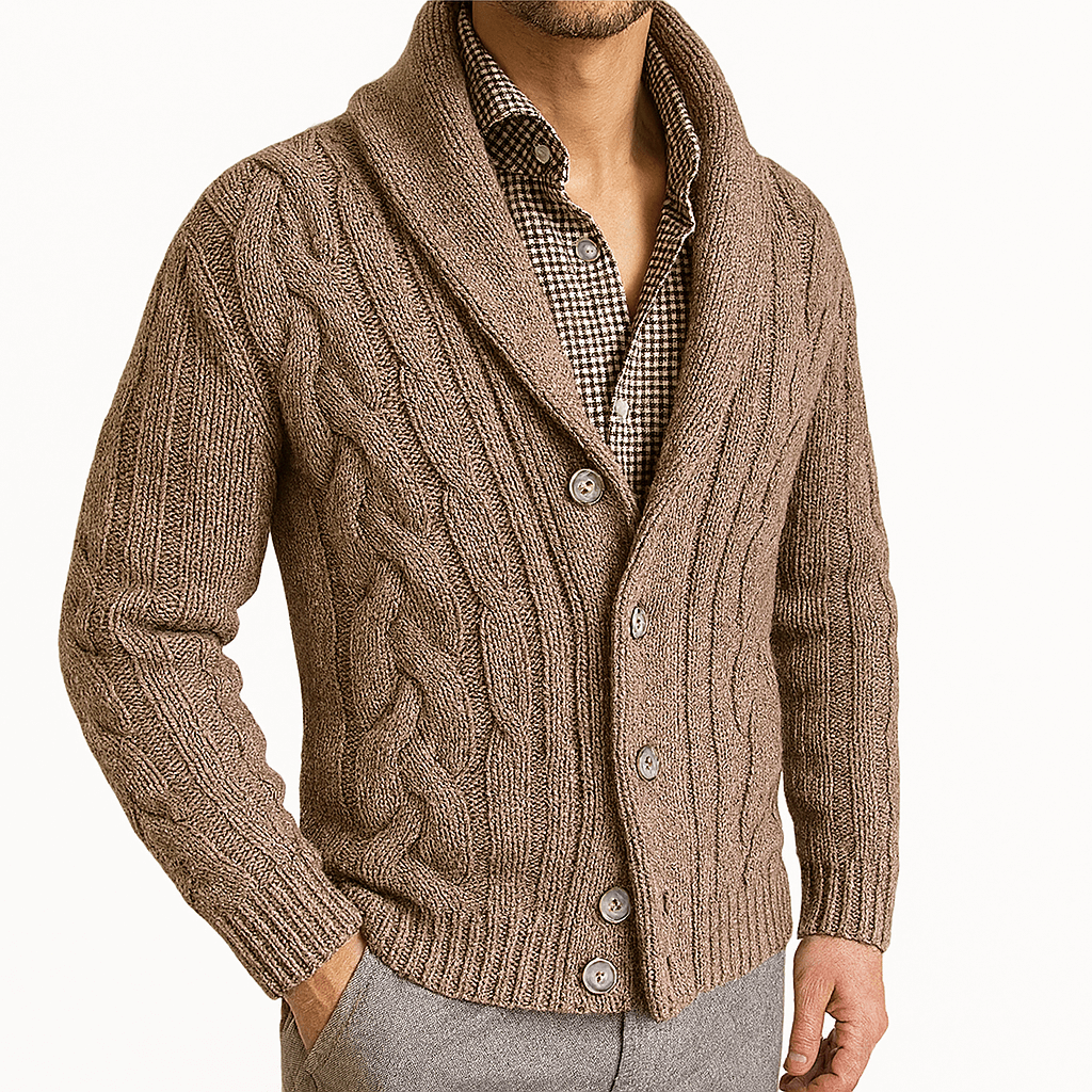 LUXEOUTFIT | Strickjacke mit Zopfmuster und Schalkragen 3