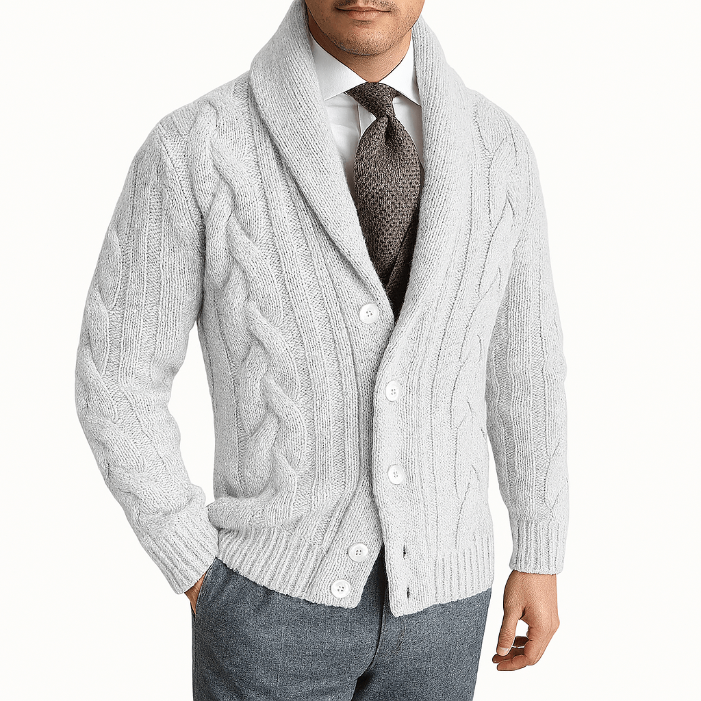 LUXEOUTFIT | Strickjacke mit Zopfmuster und Schalkragen 4