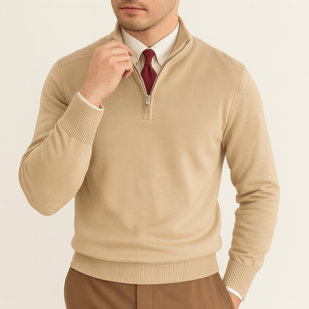 LUXEOUTFIT | Strickpullover mit halbem Reißverschluss 0