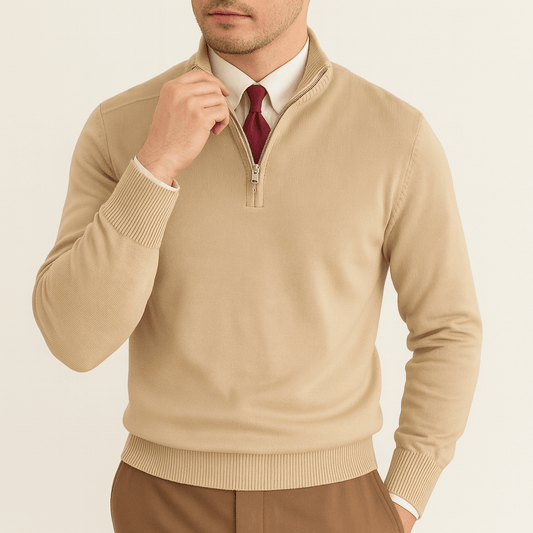 LUXEOUTFIT | Strickpullover mit halbem Reißverschluss 0