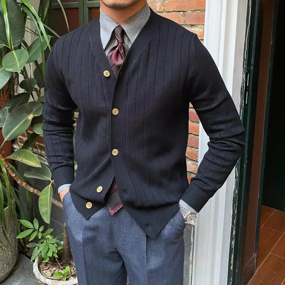Elegante Herrenweste V-Ausschnitt Modern Schwarz