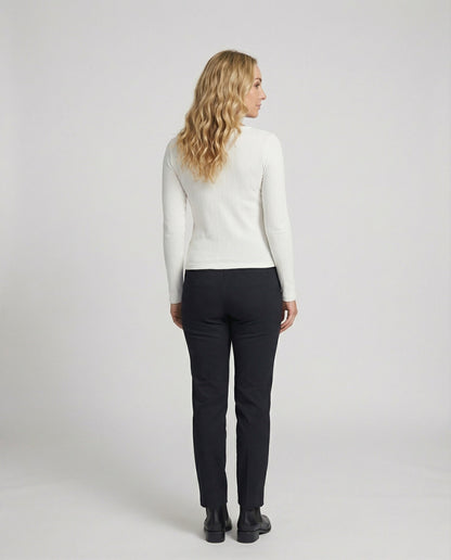 Damen Slimfit Langarmshirt Weiß V-Ausschnitt