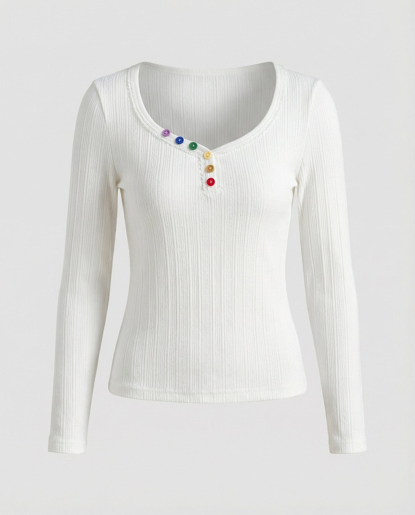 Damen Slimfit Langarmshirt Weiß V-Ausschnitt
