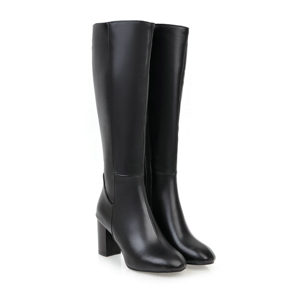 Hohe Damenstiefel Leder Blockabsatz Knöchelhoch