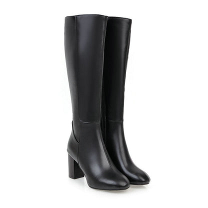 Hohe Damenstiefel Leder Blockabsatz Knöchelhoch
