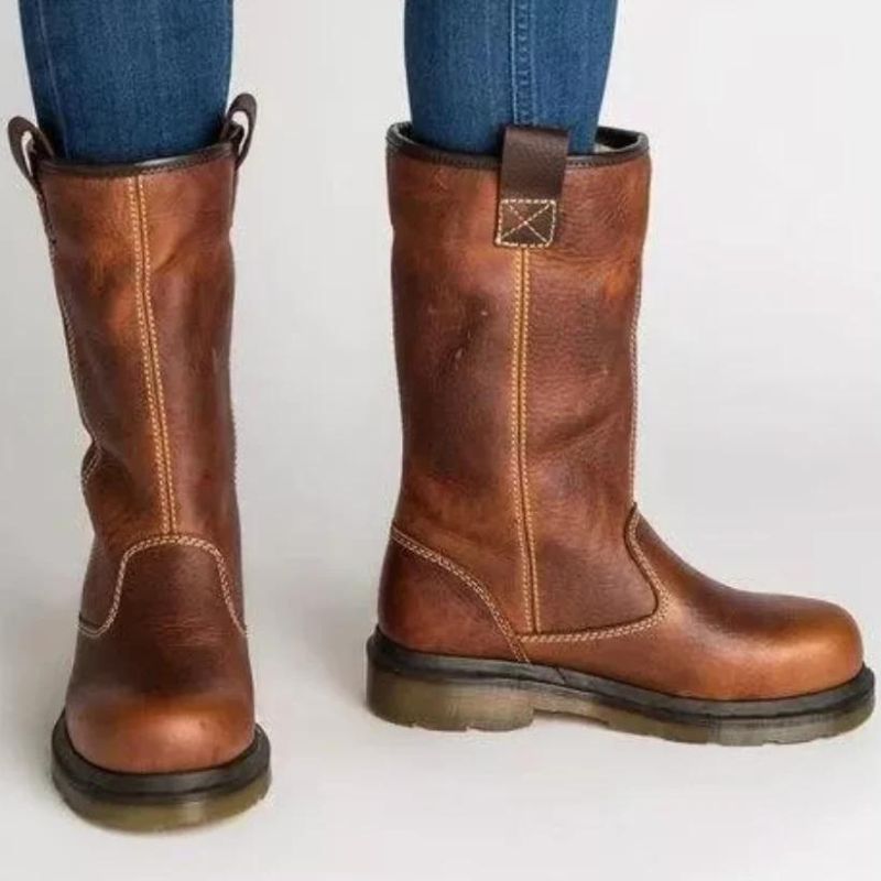 Braune Lederstiefel Damen Warm Gefüttert Winterstiefel - BerlinGlamour