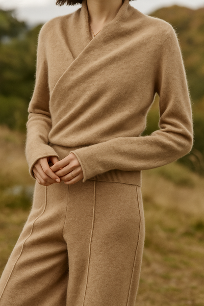 Damen Wickelpullover Elegantes Überkreuzdesign Modern