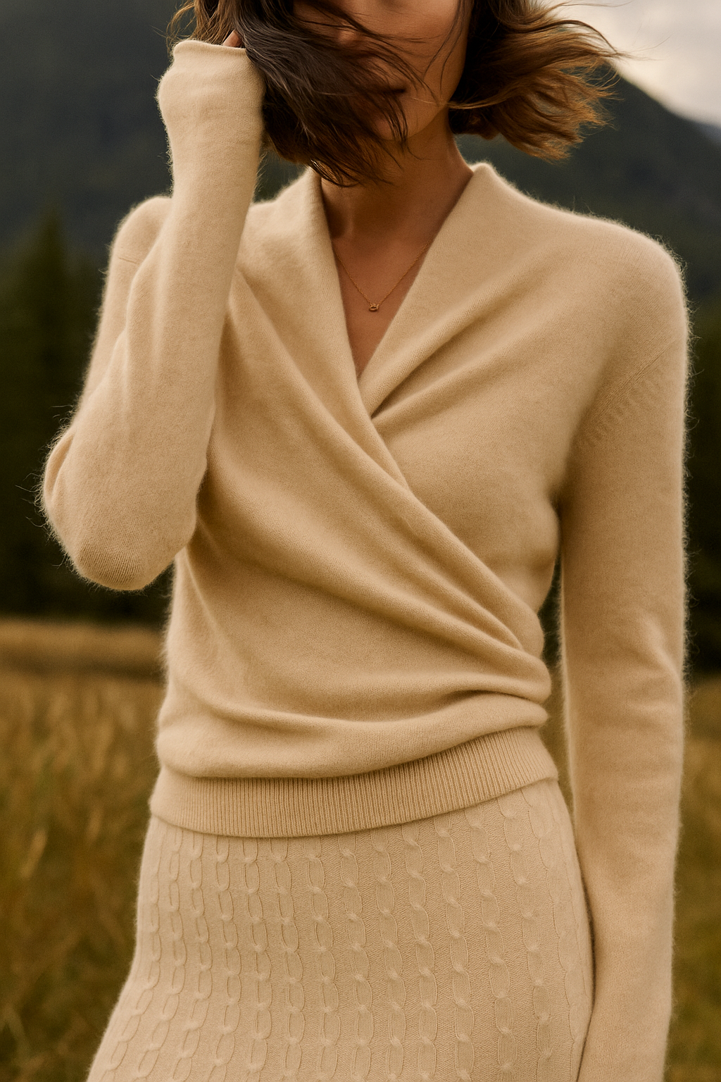 Damen Wickelpullover Elegantes Überkreuzdesign Modern
