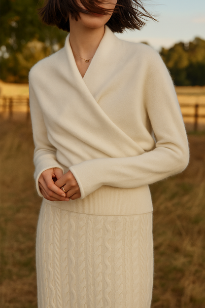 Damen Wickelpullover Elegantes Überkreuzdesign Modern