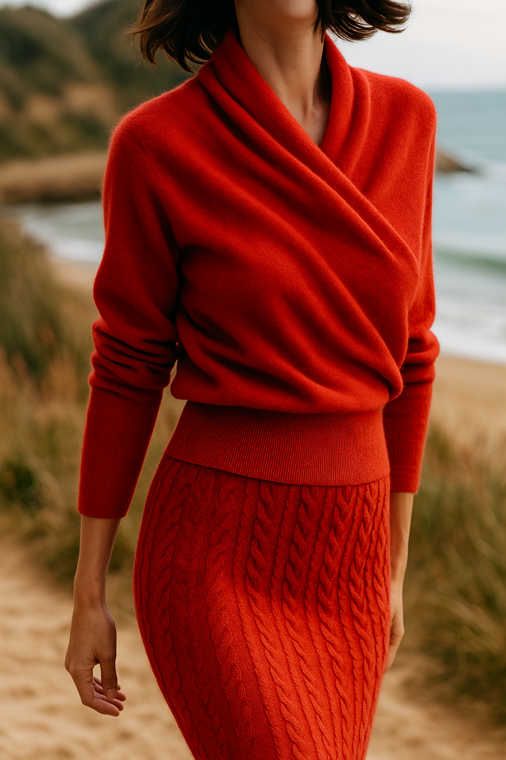 Damen Wickelpullover Elegantes Überkreuzdesign Modern
