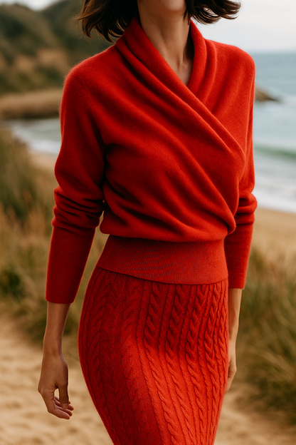 Damen Wickelpullover Elegantes Überkreuzdesign Modern