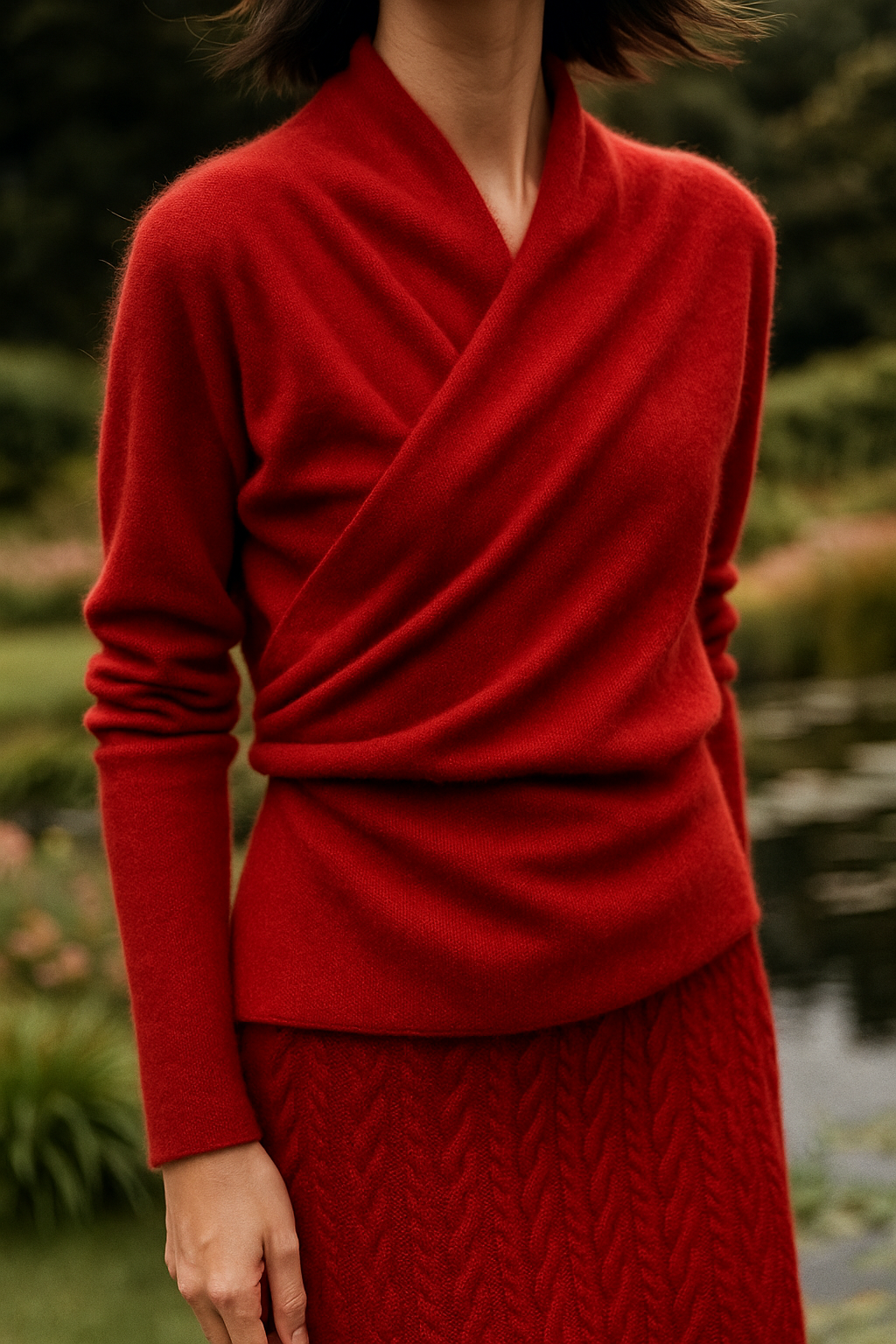 Damen Wickelpullover Elegantes Überkreuzdesign Modern