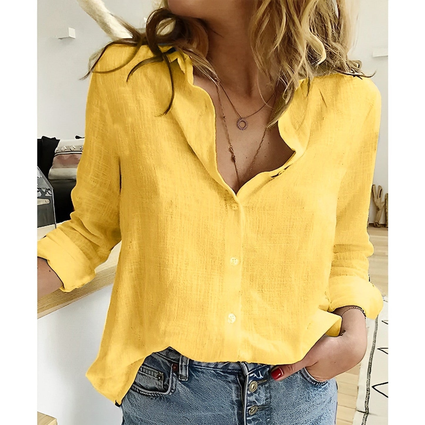 Damen Bluse Lässig Button Down Leicht