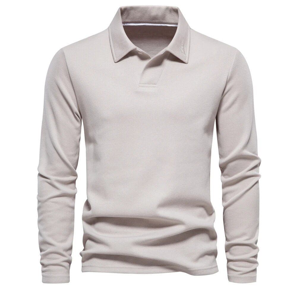 Langarm-Polo | Umlegekragen | Pullover | Polohemd | Herrenhemden-Beige-S-Chaps Herrenmode