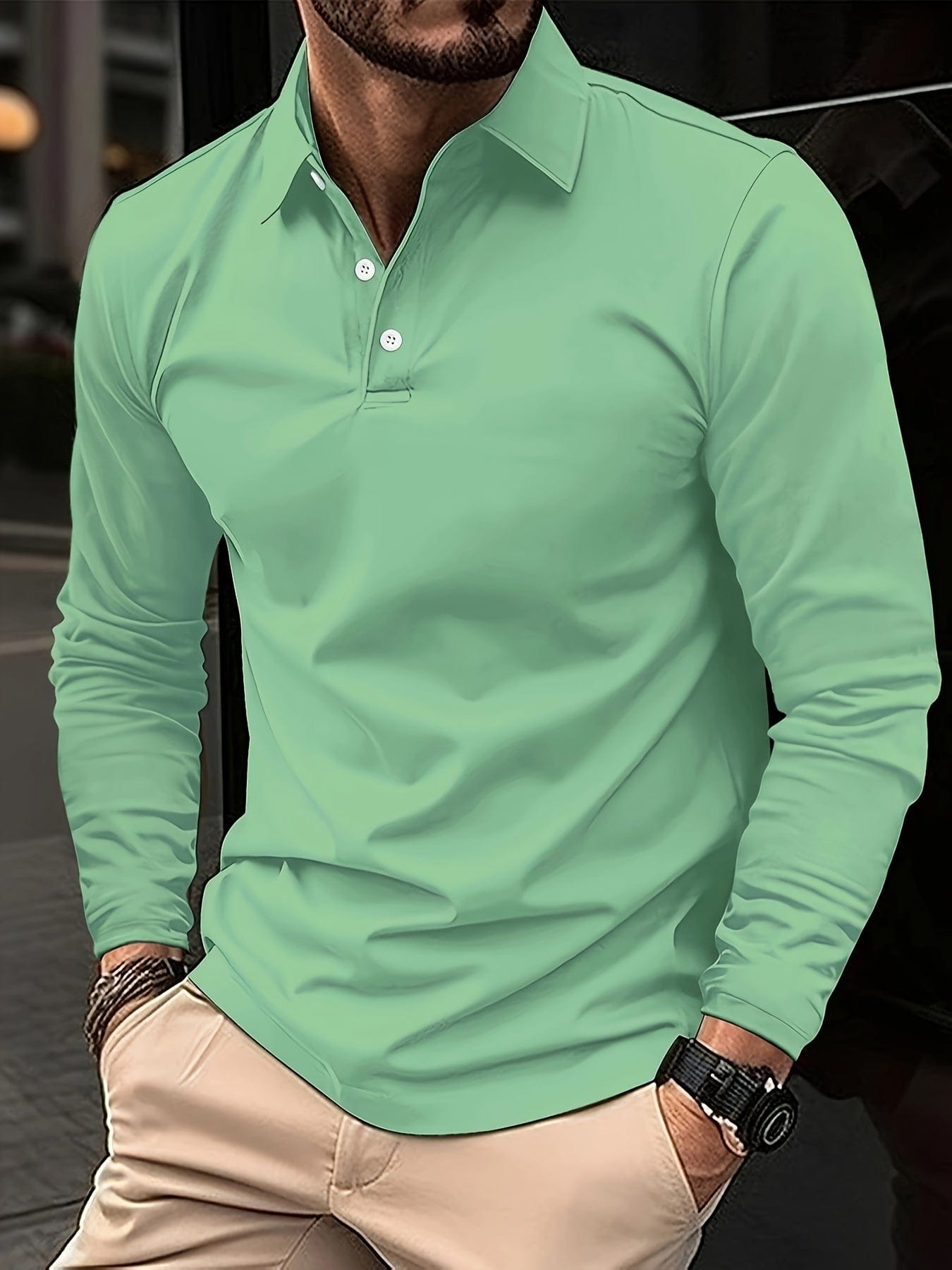 Männer Poloshirt Langarm Kragen Knöpfe - BerlinGlamour