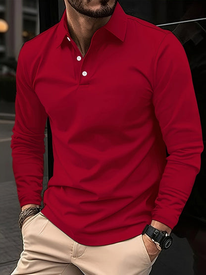 Langarm-Poloshirt – Poloshirt für Männer mit Kragen und Knopfleiste-Rot-S-Chaps Herrenmode