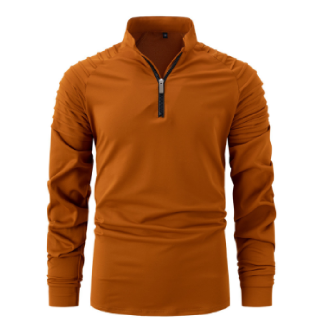 Langarm-Poloshirt – Viertelreißverschluss – Einfarbig – Pullover mit halbem Reißverschluss – Langarm-T-Shirt für Herren-Orange-S-Chaps Herrenmode