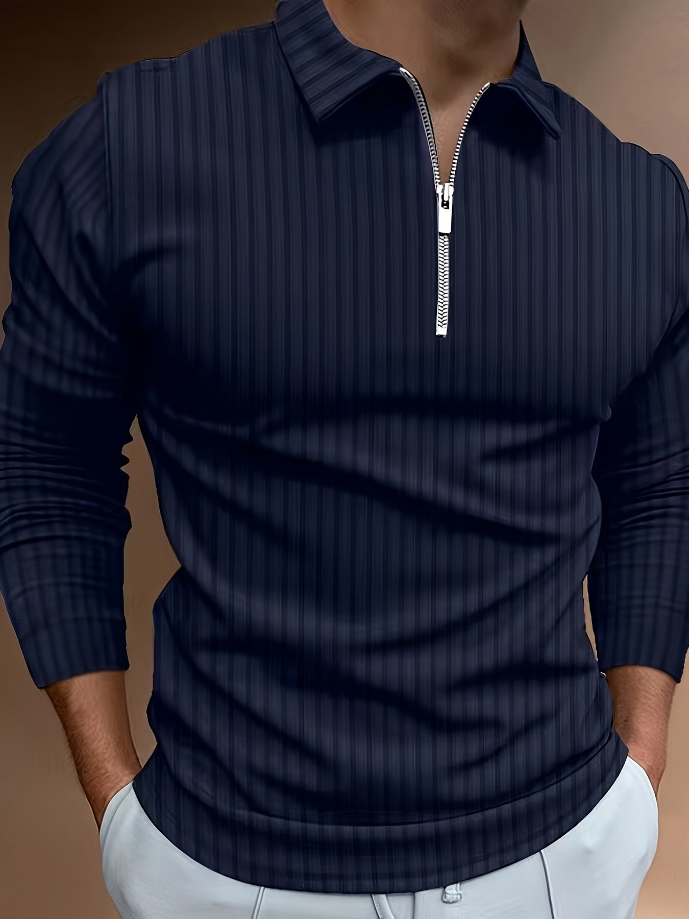 Herren Poloshirt Slim Fit Langarm Viertelreißverschluss - BerlinGlamour