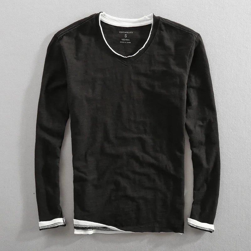 Langarm-T-Shirt | Basic | Lässig | Langarm-Shirts | Herrenbekleidung-Schwarz-S-Chaps Herrenmode