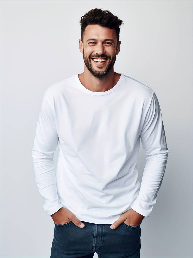 Langarm-T-Shirt Männer Schlicht Rundhals Modern - BerlinGlamour