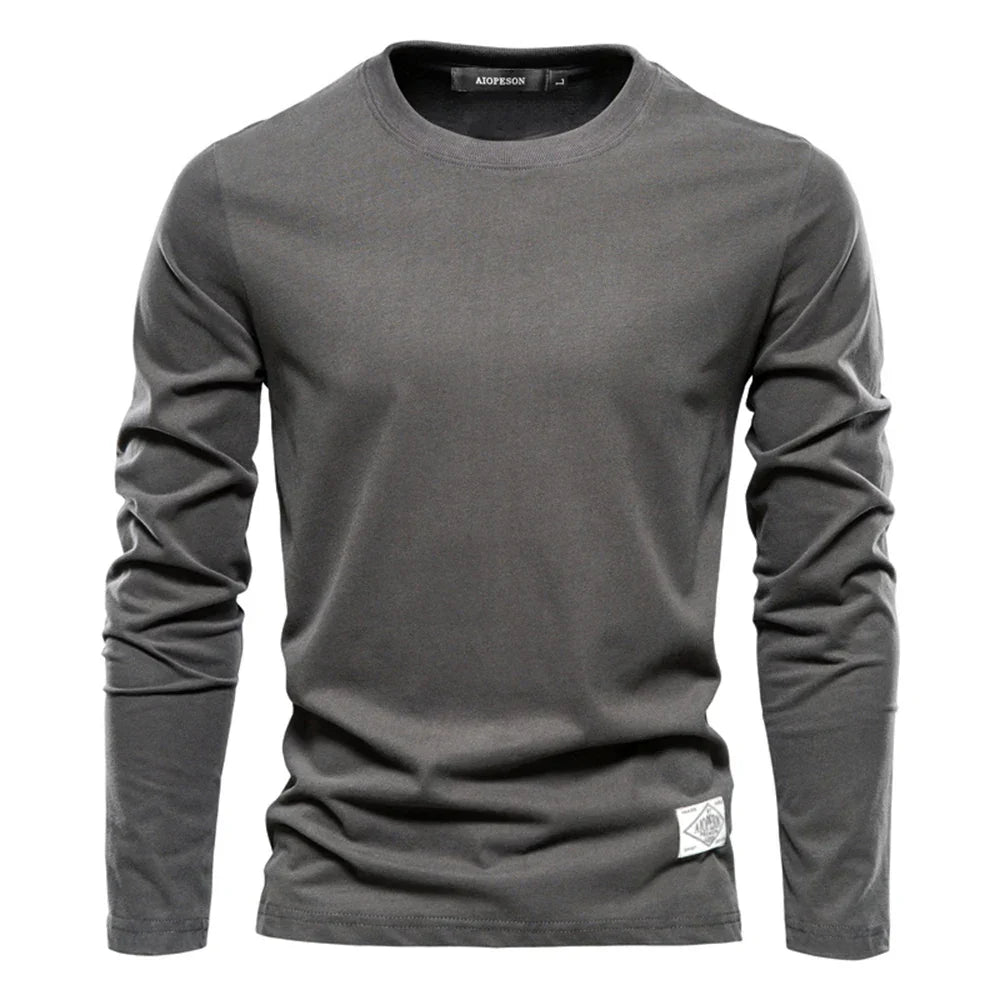 Langarm-T-Shirt | Rundhalsausschnitt | Einfarbig | Langarm-Weste | Herrenbekleidung-Dunkelgrau-S-Chaps Herrenmode