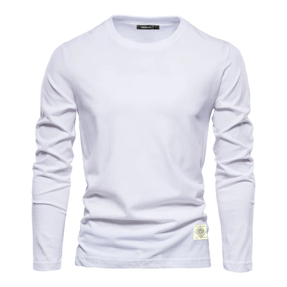 Langarm-T-Shirt | Rundhalsausschnitt | Einfarbig | Langarm-Weste | Herrenbekleidung-Weiß-S-Chaps Herrenmode