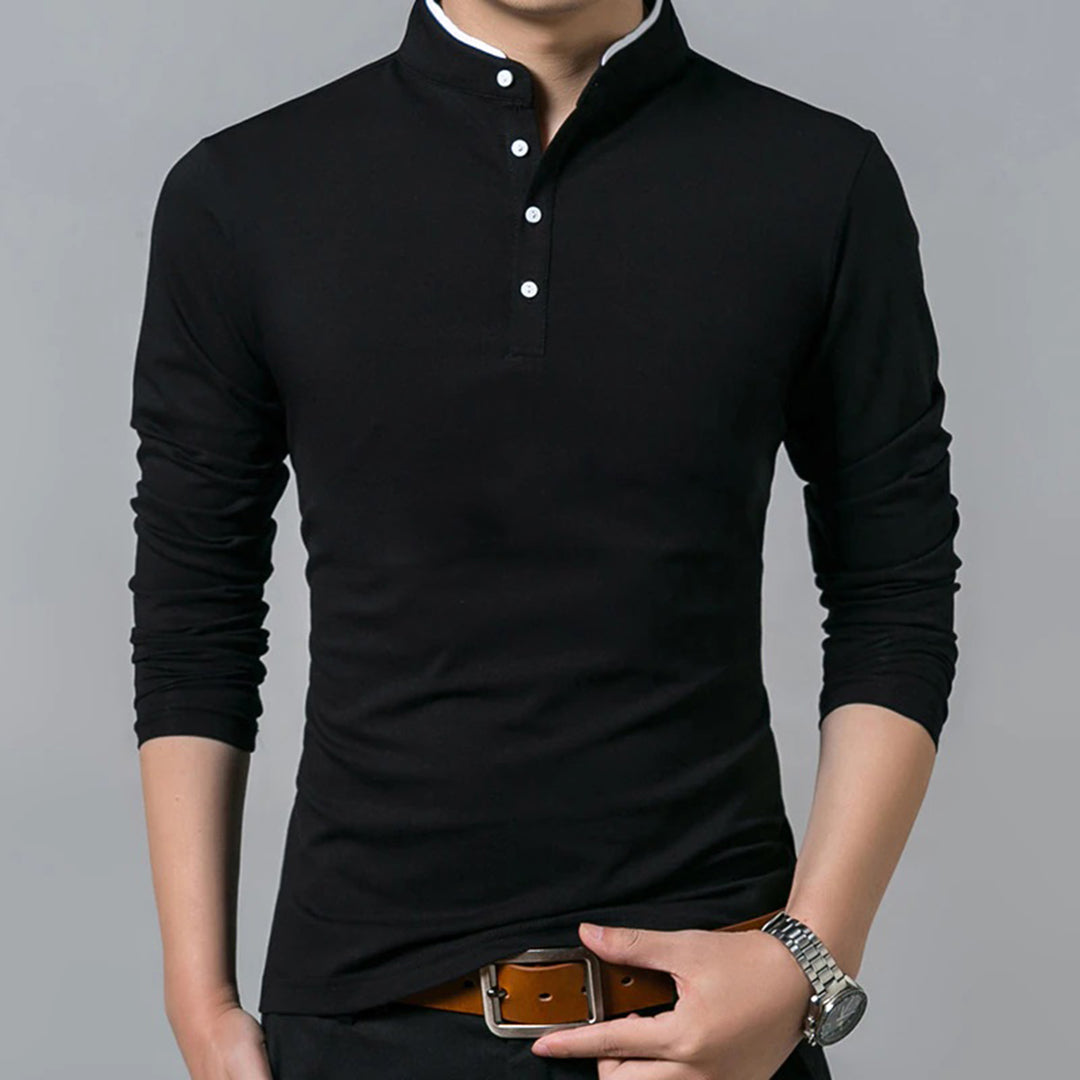 Herren Poloshirt Langarm Slim Fit Knöpfe - BerlinGlamour
