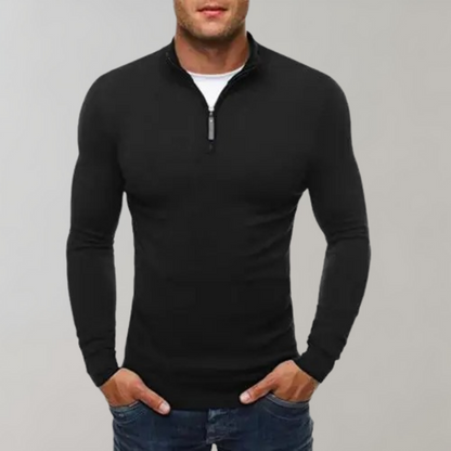 Herren T-Shirt Langarm Slim Fit Viertelreißverschluss - BerlinGlamour