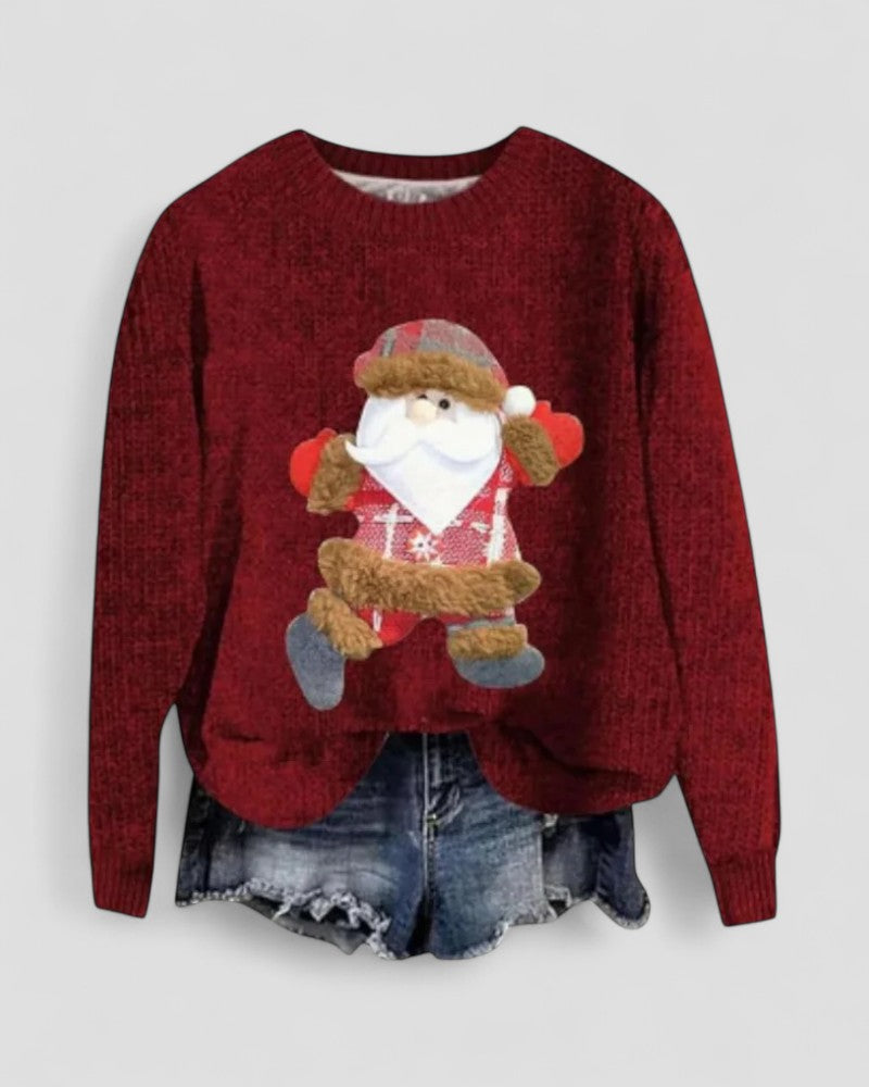 Langärmliger Weihnachtspullover mit Weihnachtsmann-Motiv für Damen 0