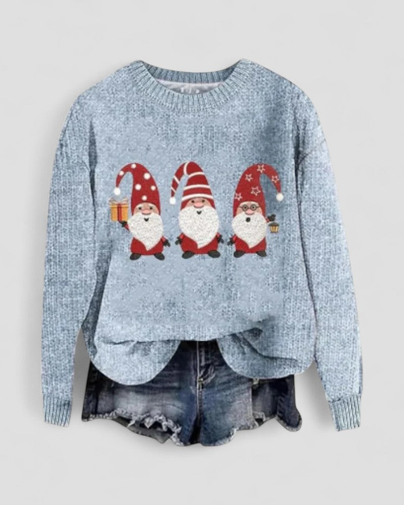 Langärmliger Weihnachtspullover mit Weihnachtsmann-Motiv für Damen 2