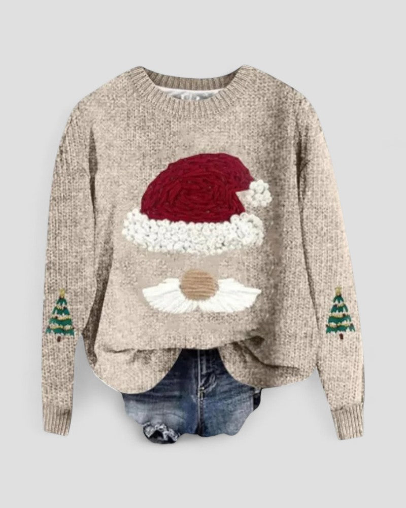 Langärmliger Weihnachtspullover mit Weihnachtsmann-Motiv für Damen 3