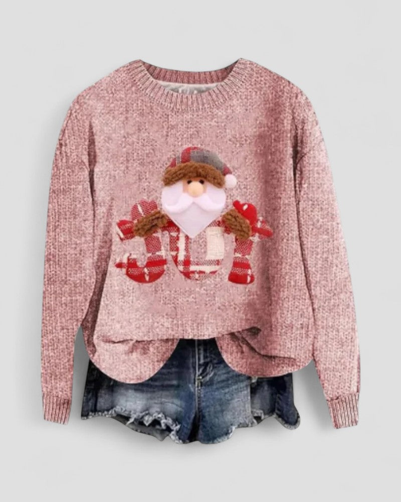 Langärmliger Weihnachtspullover mit Weihnachtsmann-Motiv für Damen 4