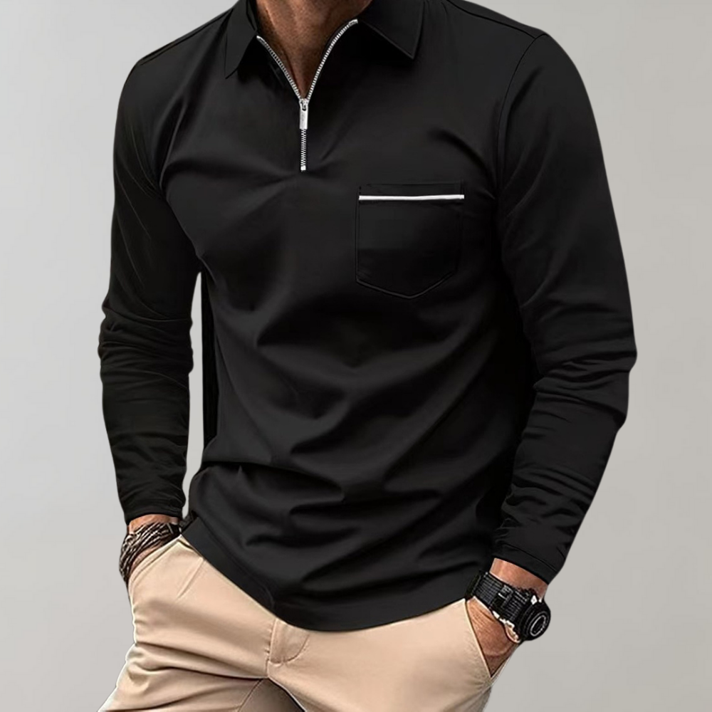 Herren Poloshirt Langarm Kragen Verschluss - BerlinGlamour