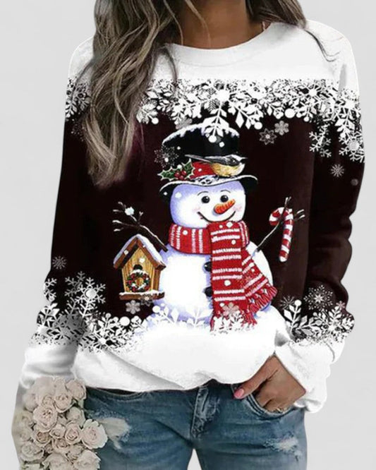 Langärmliges Sweatshirt aus Baumwollmischung mit Weihnachts-Schneemann-Print 0