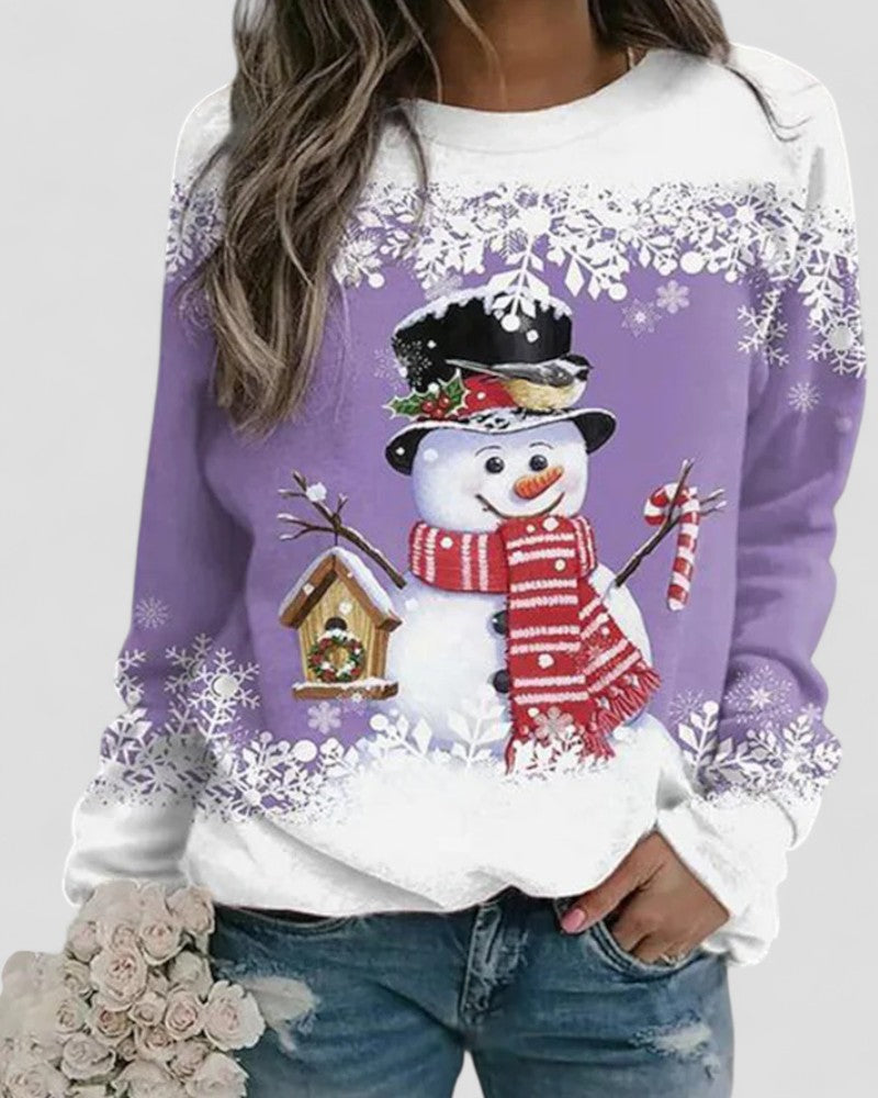 Langärmliges Sweatshirt aus Baumwollmischung mit Weihnachts-Schneemann-Print 5