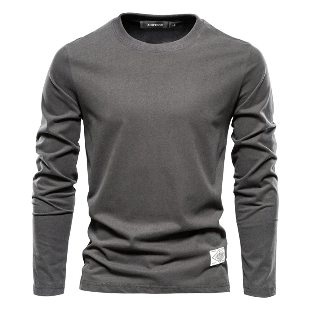 Langarmshirt - Baumwolle - Rundhalsausschnitt - Langarm T-Shirt - Herrenhemden-Dunkelgrau-S-Chaps Herrenmode