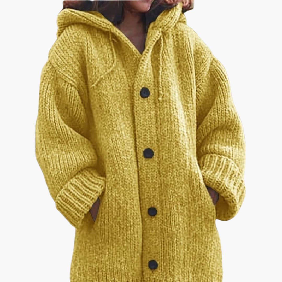 Lange Damen-Strickjacke mit Kapuze Warme 0