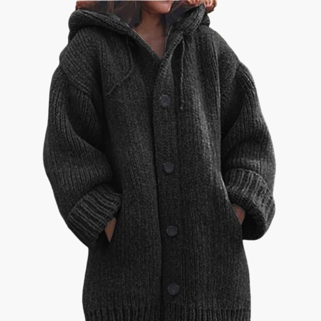 Lange Damen-Strickjacke mit Kapuze Warme 2