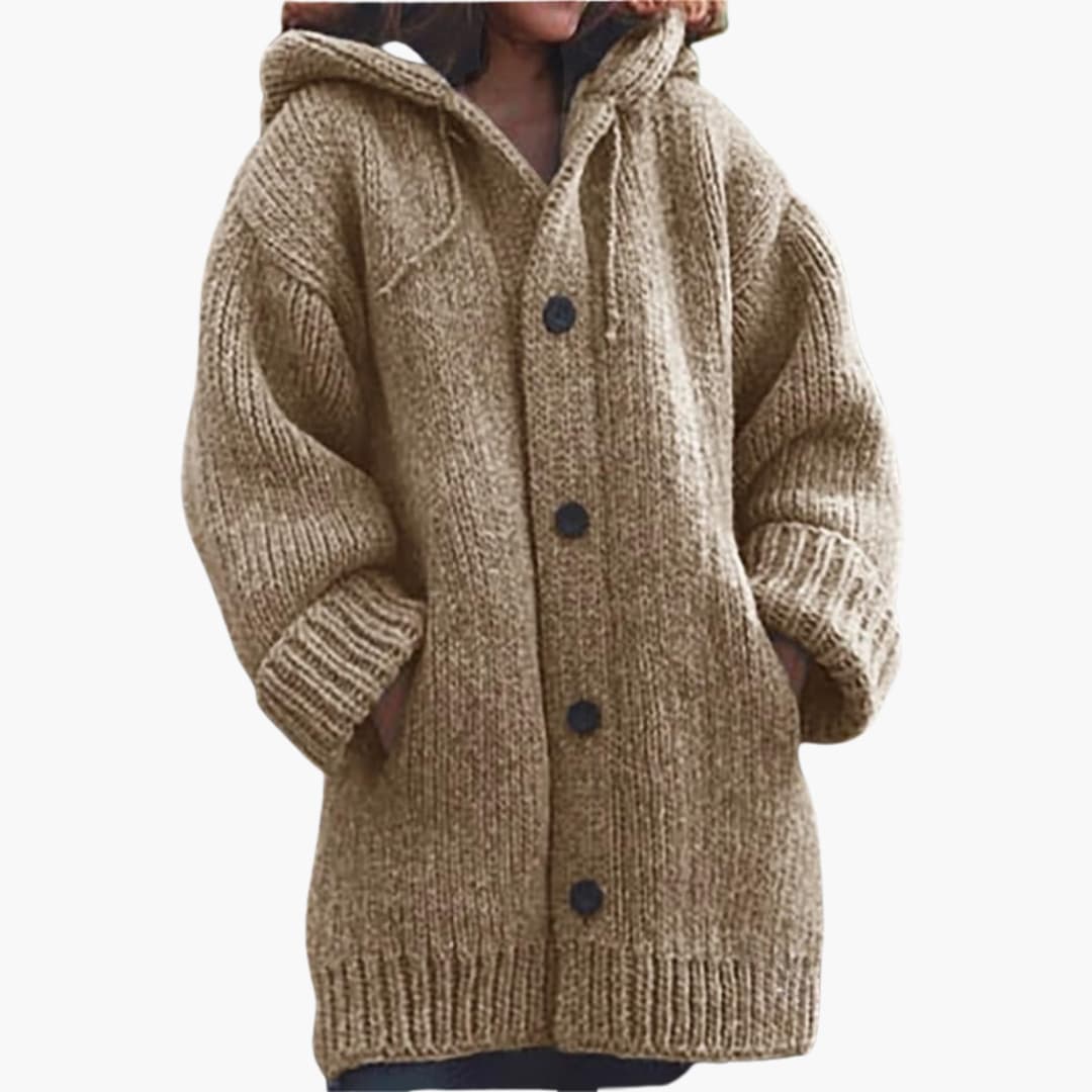 Lange Damen-Strickjacke mit Kapuze Warme 3