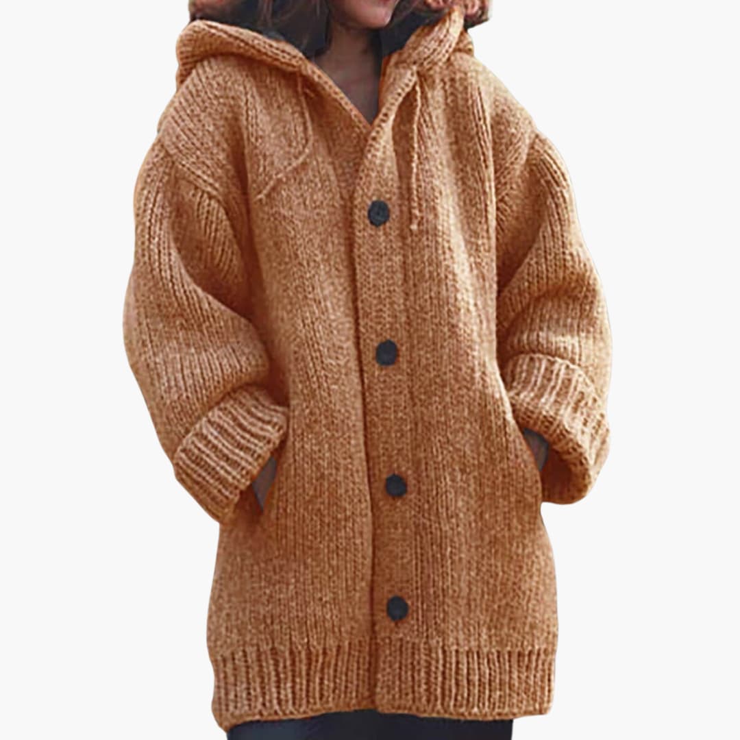 Lange Damen-Strickjacke mit Kapuze Warme 5