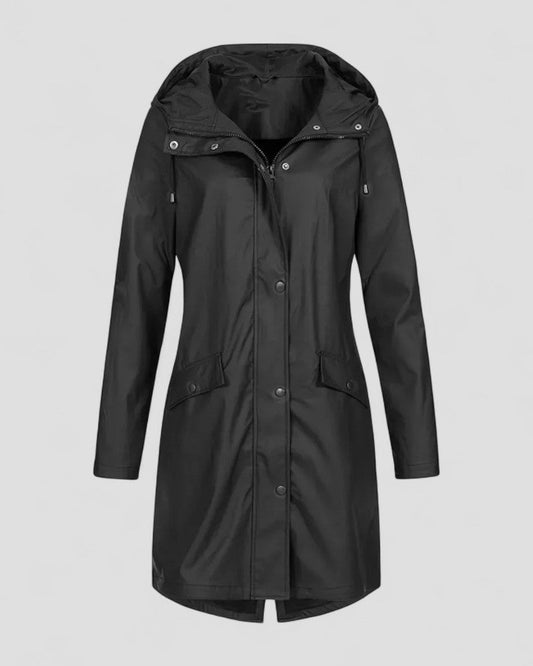 Lange wasserdichte Outdoor-Regenjacke mit Kapuze für Damen 0