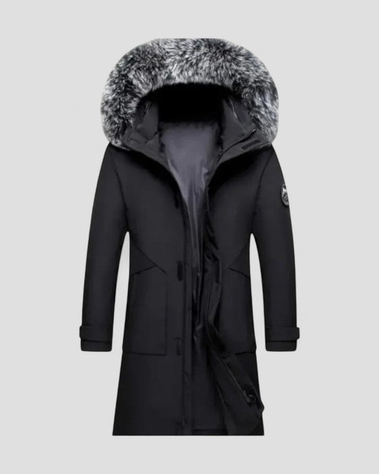 Langer Winterparka mit Kunstpelzkapuze für Herren 0