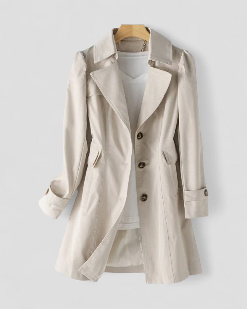Langer, einreihiger, leichter Trenchcoat für Damen 1
